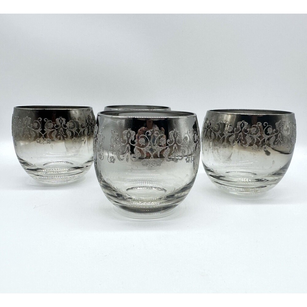 MCM Silver Fade Raised Luster Lace Dorothy Thorpe Lowball Whiskey Glasses